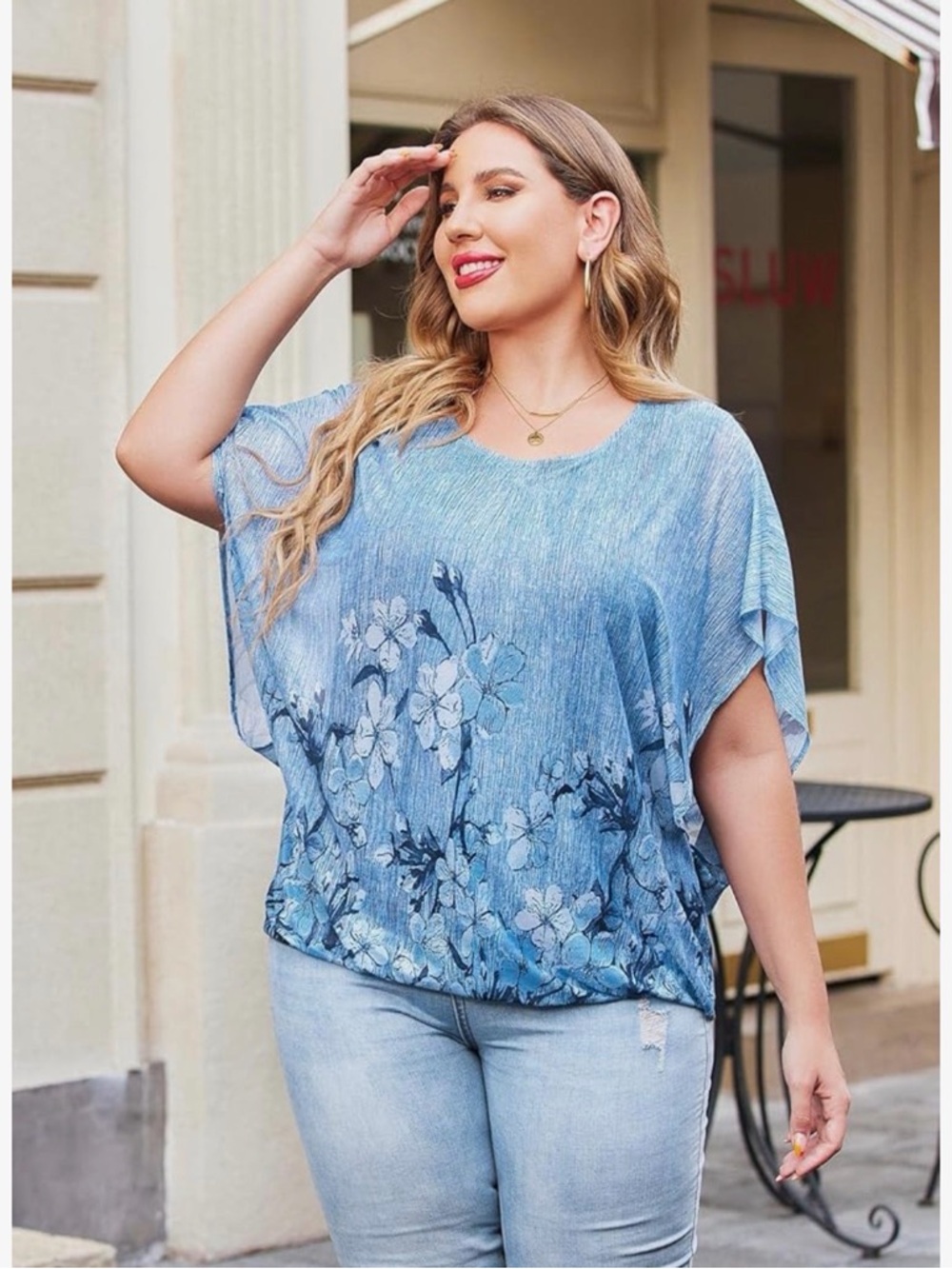 Blue Floral Blouson Top